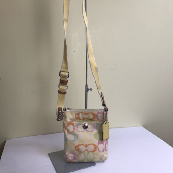 COACH Mini Signature SCRIBBLE CC Crossbody Bag Shoulder Lather Fabric Hobo Zip - Picture 2 of 13